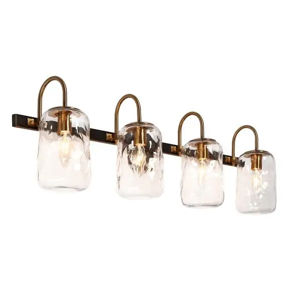 Kole Farmhouse 4-Light Wood Linear Bathroom Vanity Lights Mason Jars Wall Sconces