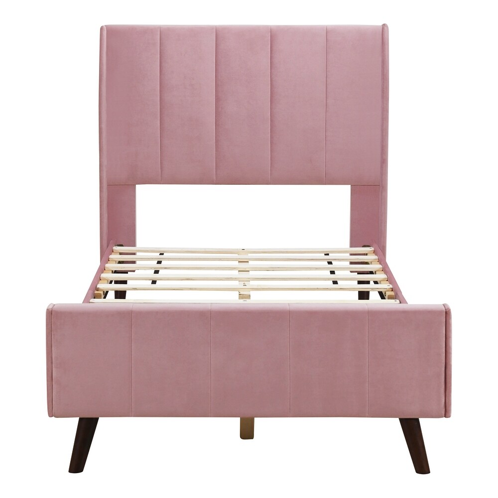 Velvet Upholstered Wingback Bed Frame 3 dimension Structure Footboard