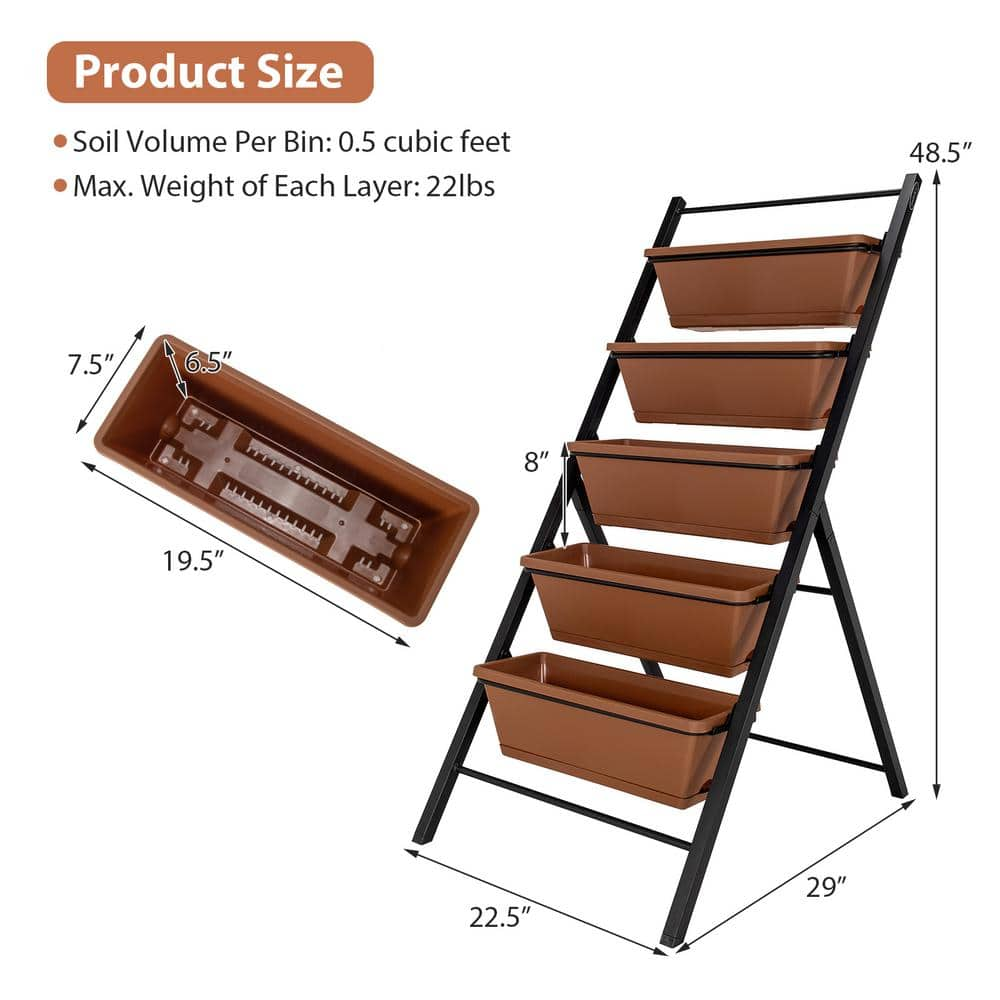 HONEY JOY 5-Tier Vertical Herb Garden Planter Box Outdoor Elevated Raised Bed Brown TOPB005427