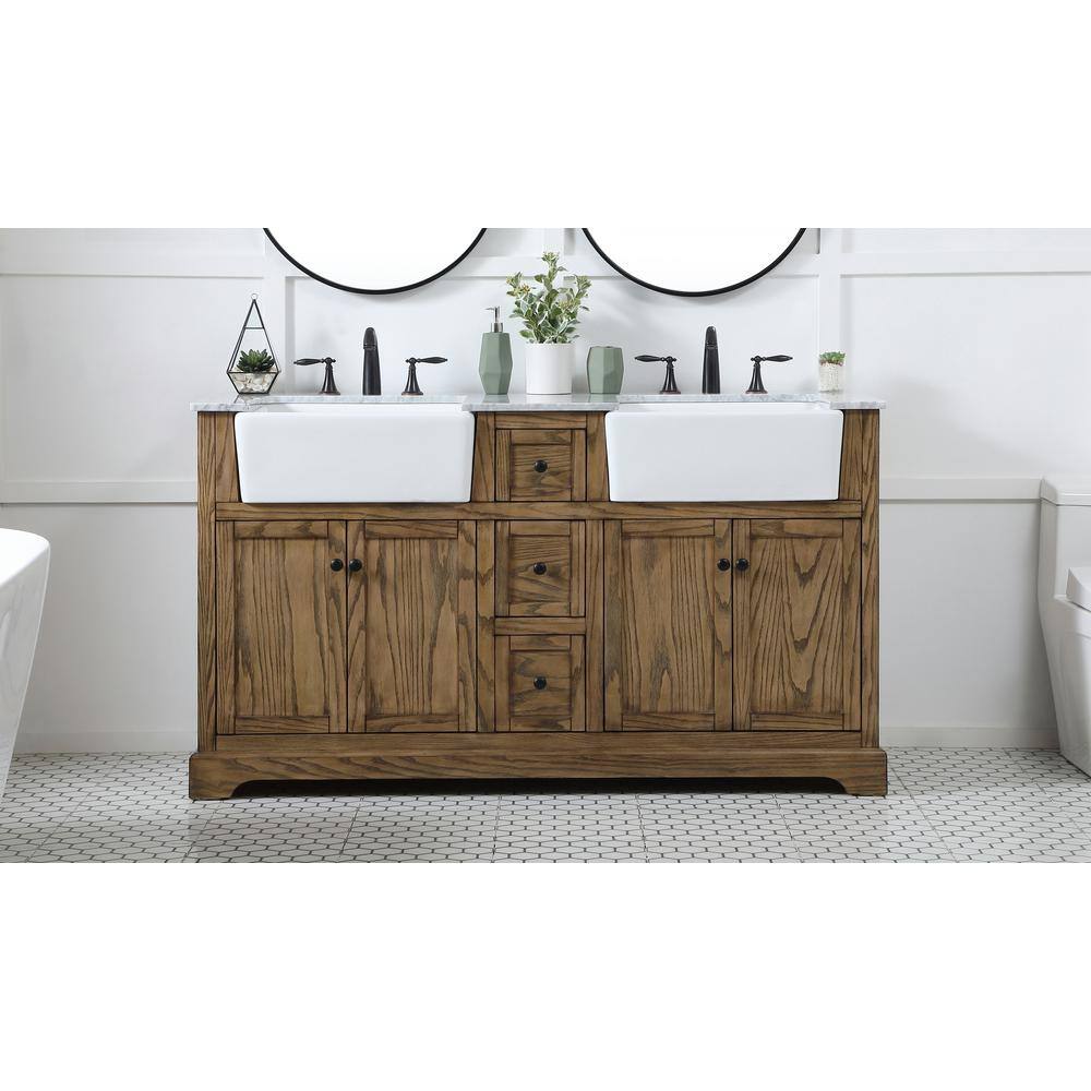 Timeless Home 60 in. W x 22 in. D x 34.75 in. H Double Bathroom Vanity Side Cabinet in Driftwood with White Marble Top TH120460DDW