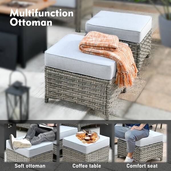 OVIOS 5 Pieces Outdoor Wicker Curved Swivel Chair Set With Ottoman