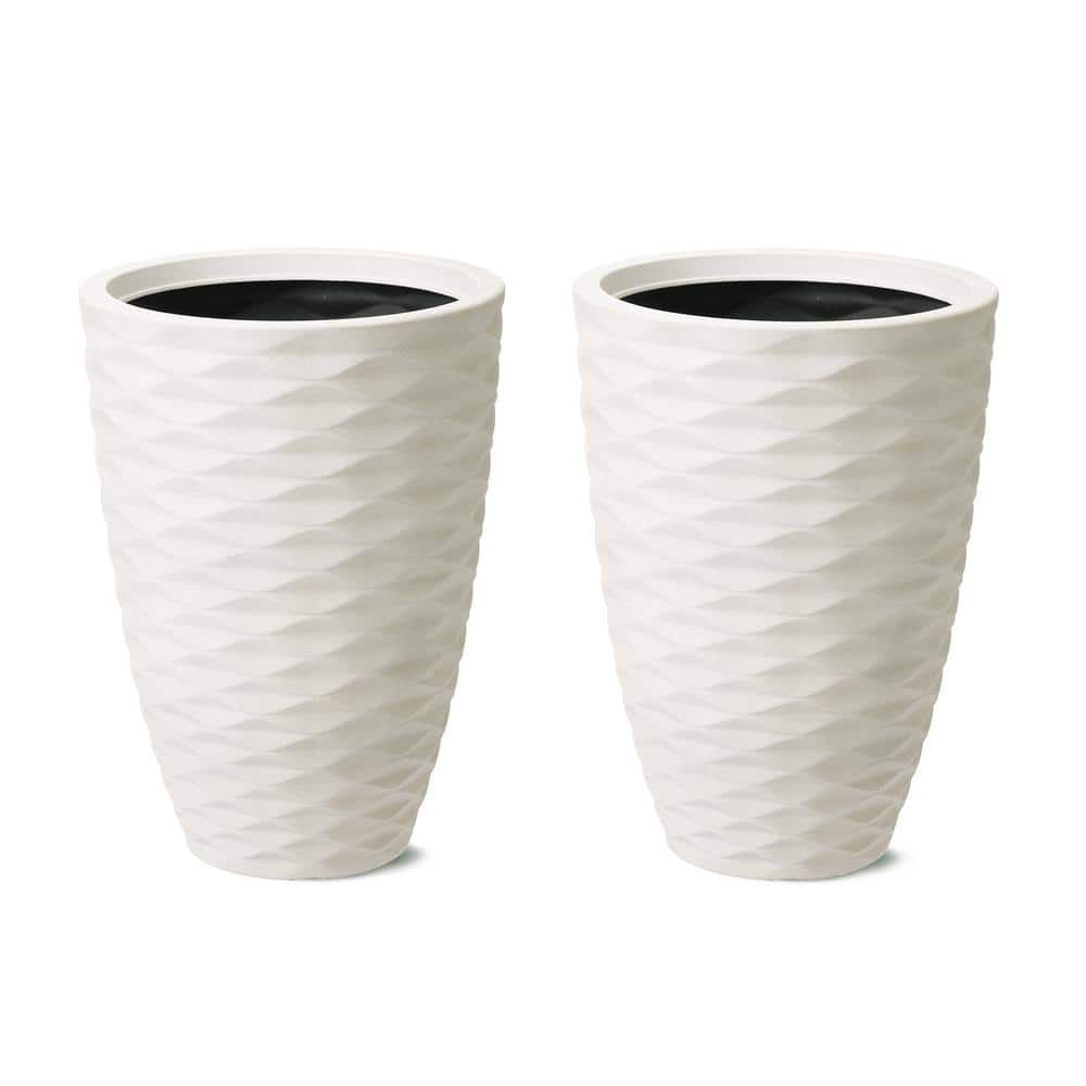 Glitzhome Eco-friendly Oversized Plastic Tall Round Diamond Planter， (Set of 2) 2007200016