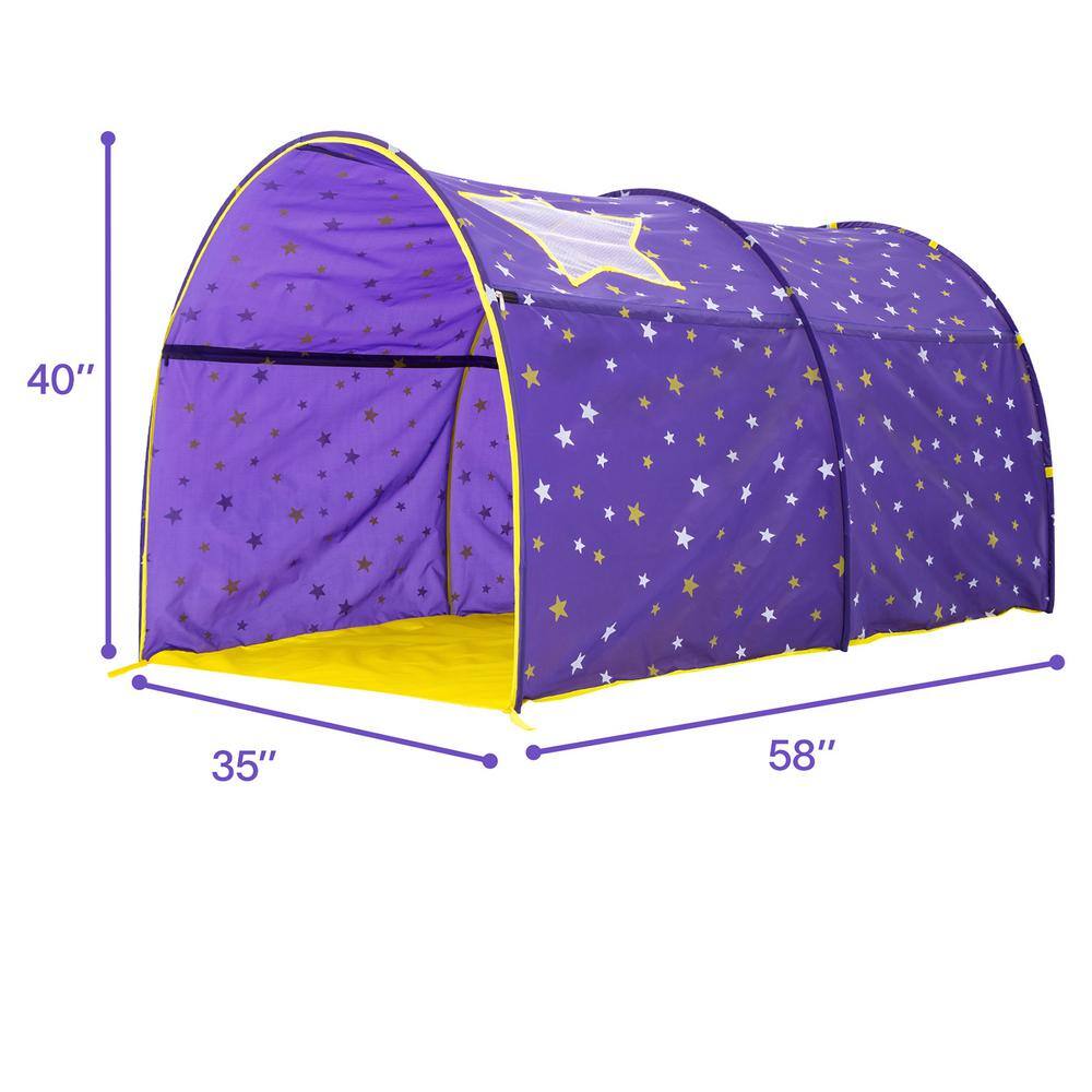 Alvantor Indoor Pop Up Portable Frame Polyester Starlight Bed Canopy Kids Play Tent Twin Curtains Glow in The Dark Stars Purple 2004