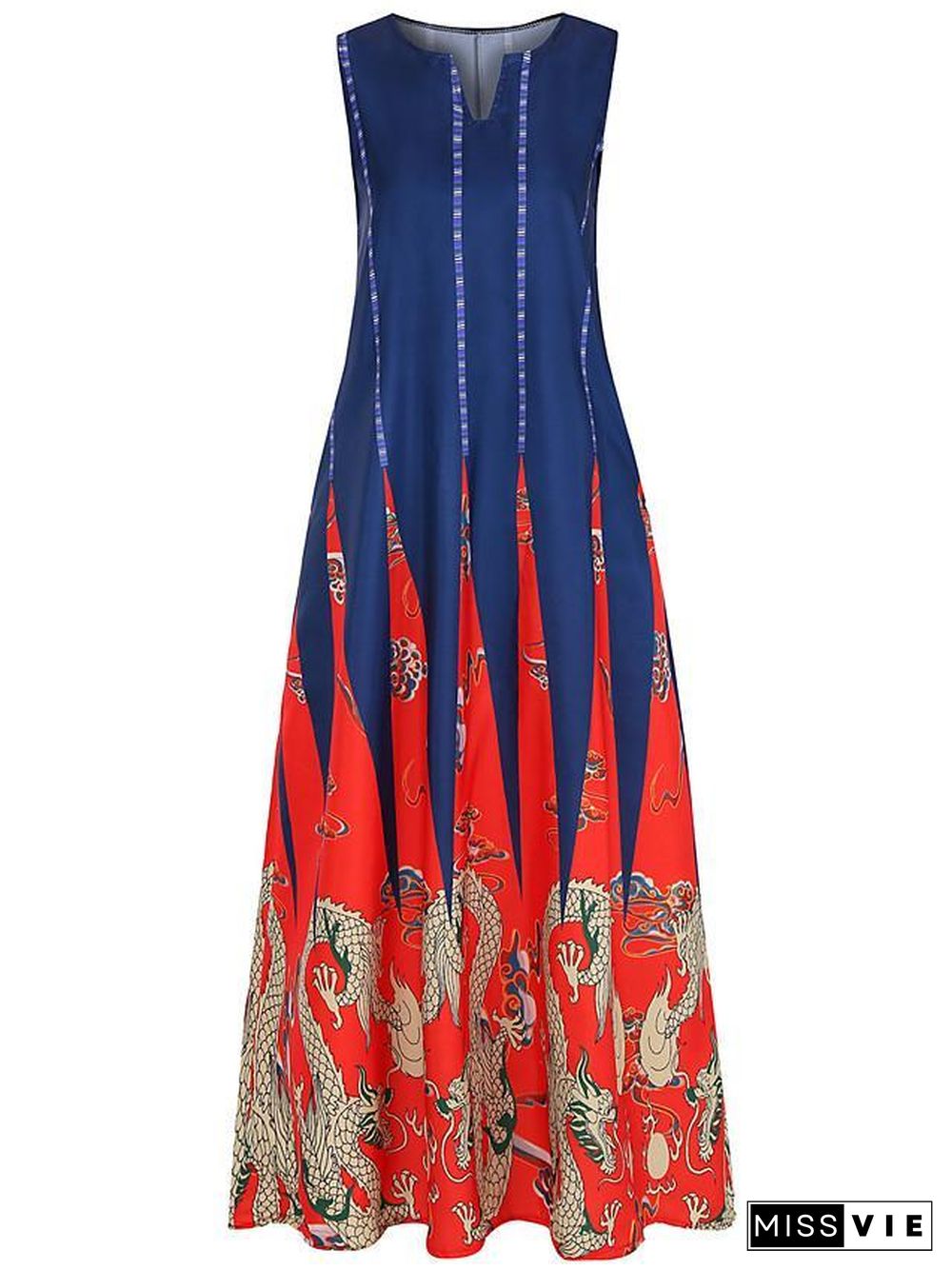 Women's Tunic Maxi long Dress Sleeveless Tribal Print Summer Plus Size Hot Casual White Black Blue Red Green S M L XL XXL 3XL 4XL 5XL