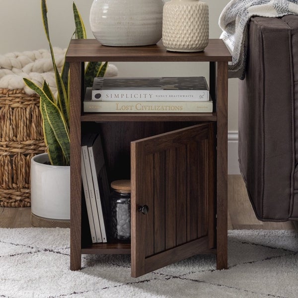 Modern Open Shelf End Table， Grey Wash