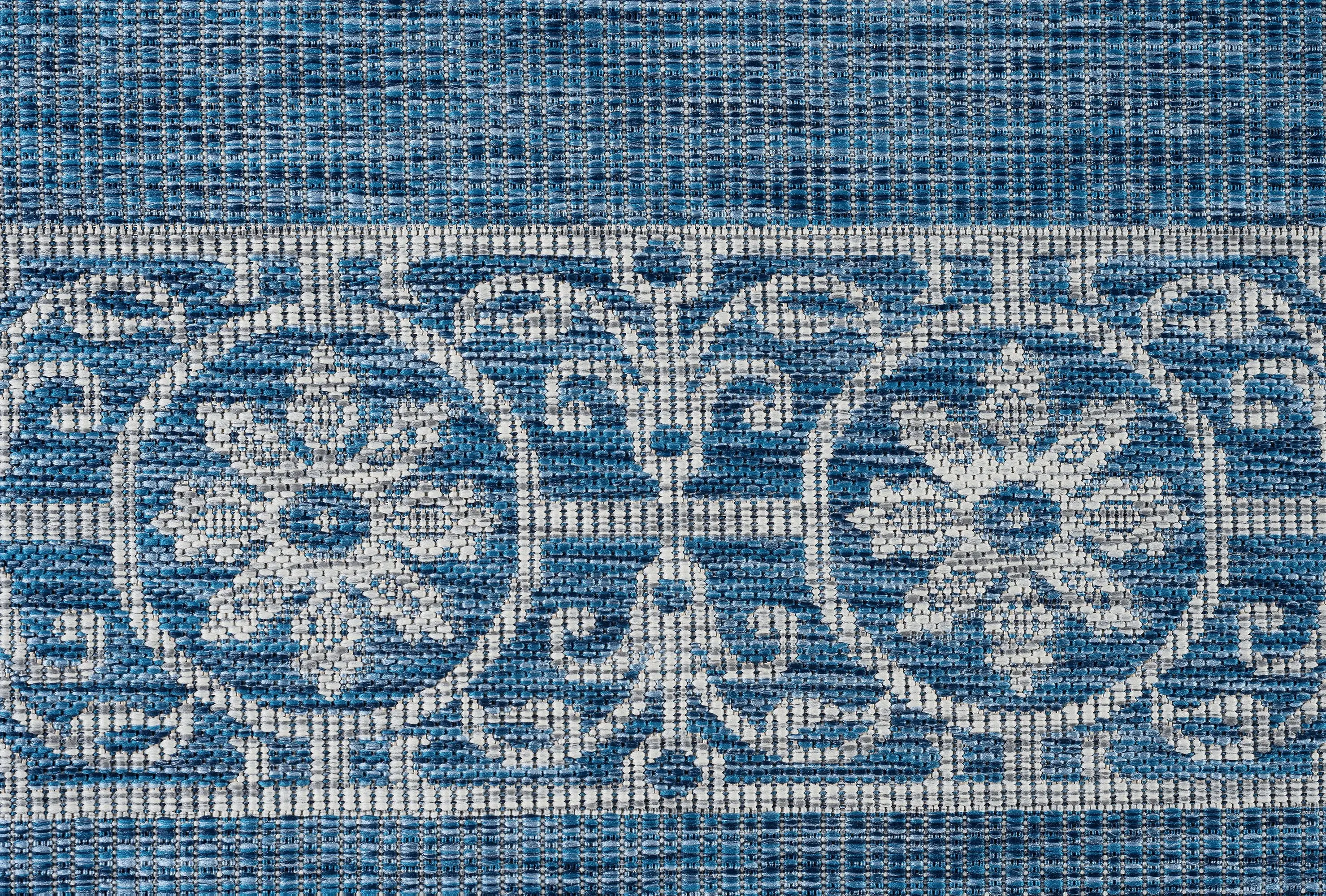 5 x 7 Medium Border Indigo Blue Indoor-Outdoor Rug - Veranda