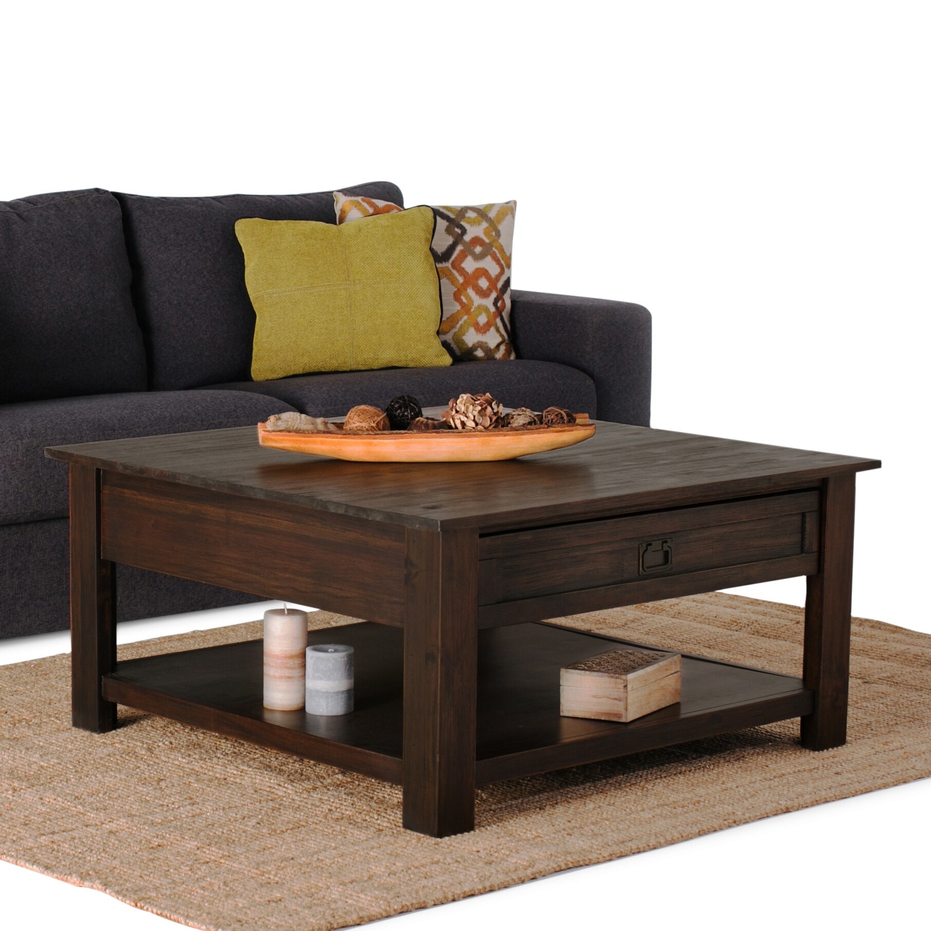 WYNDENHALL Garret SOLID ACACIA WOOD 38 inch Wide Square Rustic Coffee Table - 38 W x 38 D x 19 H