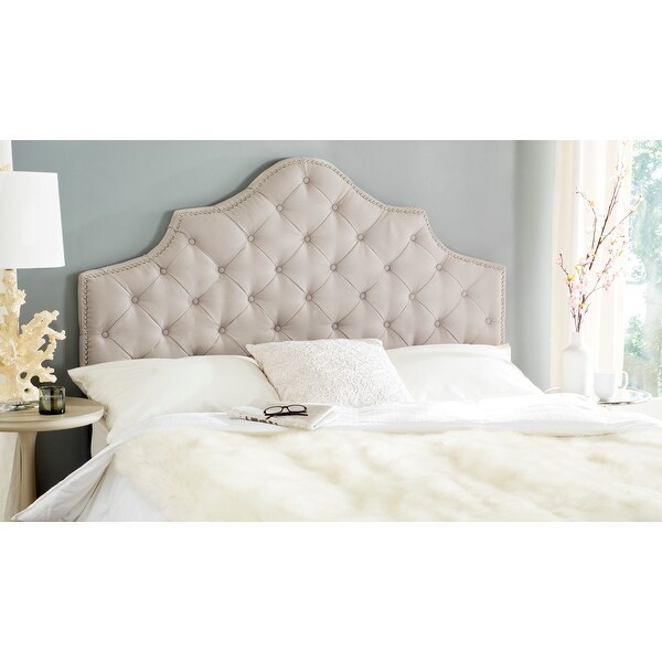 Taupe Linen Upholstered Tufted Headboard - Silver Nailhead (King - - 20603153