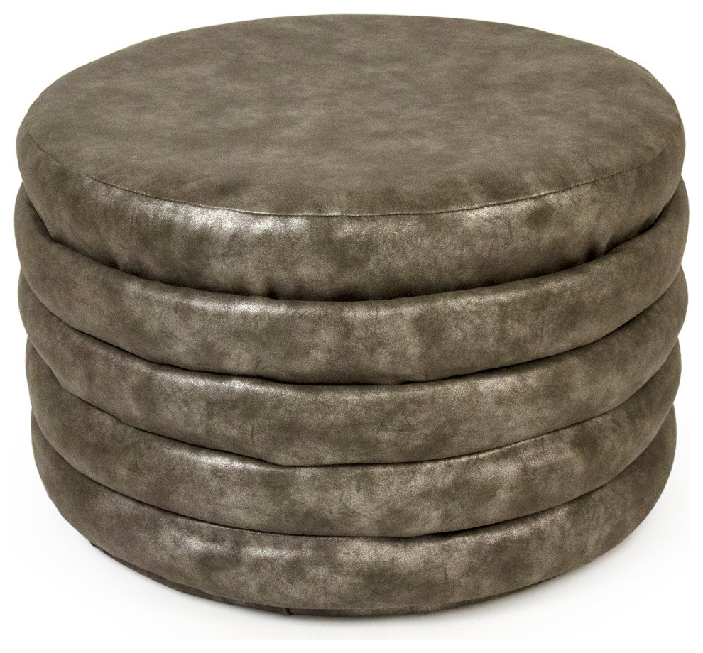 Distressed Grey PU Ottoman   Transitional   Footstools And Ottomans   by Hudson Home Decor  Houzz