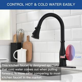 BWE Single-Handle Pull-Down Sprayer 3 Spray High Arc Kitchen Faucet With Deck Plate in Matte Black A-94002-Black