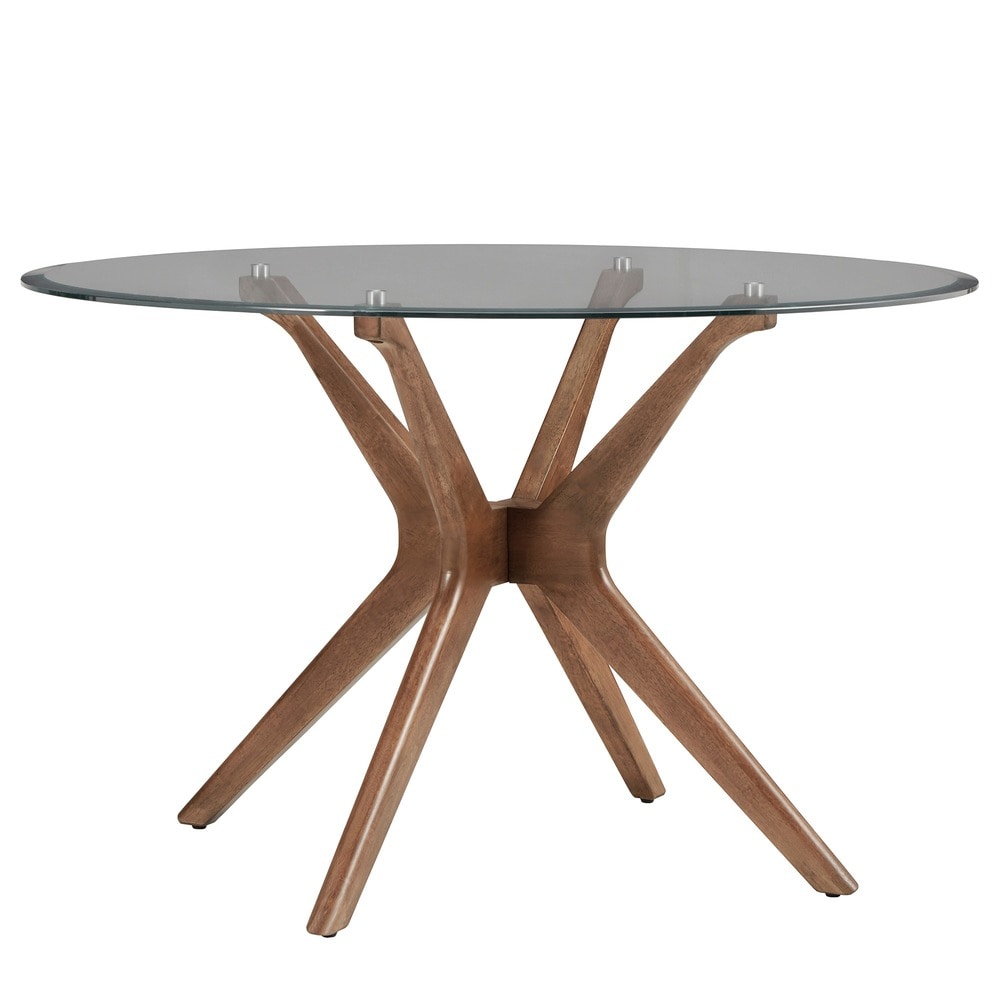 Nadine Dark Walnut Finish Glass Table Top Round Dining Set   Curved Back Chairs by iNSPIRE Q Modern