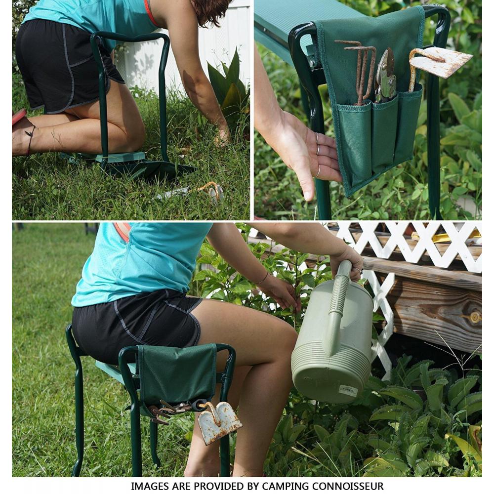 Yannee Portable Garden Kneeler Folding Seat Stool Tools Bag Kneeling Side Pockets