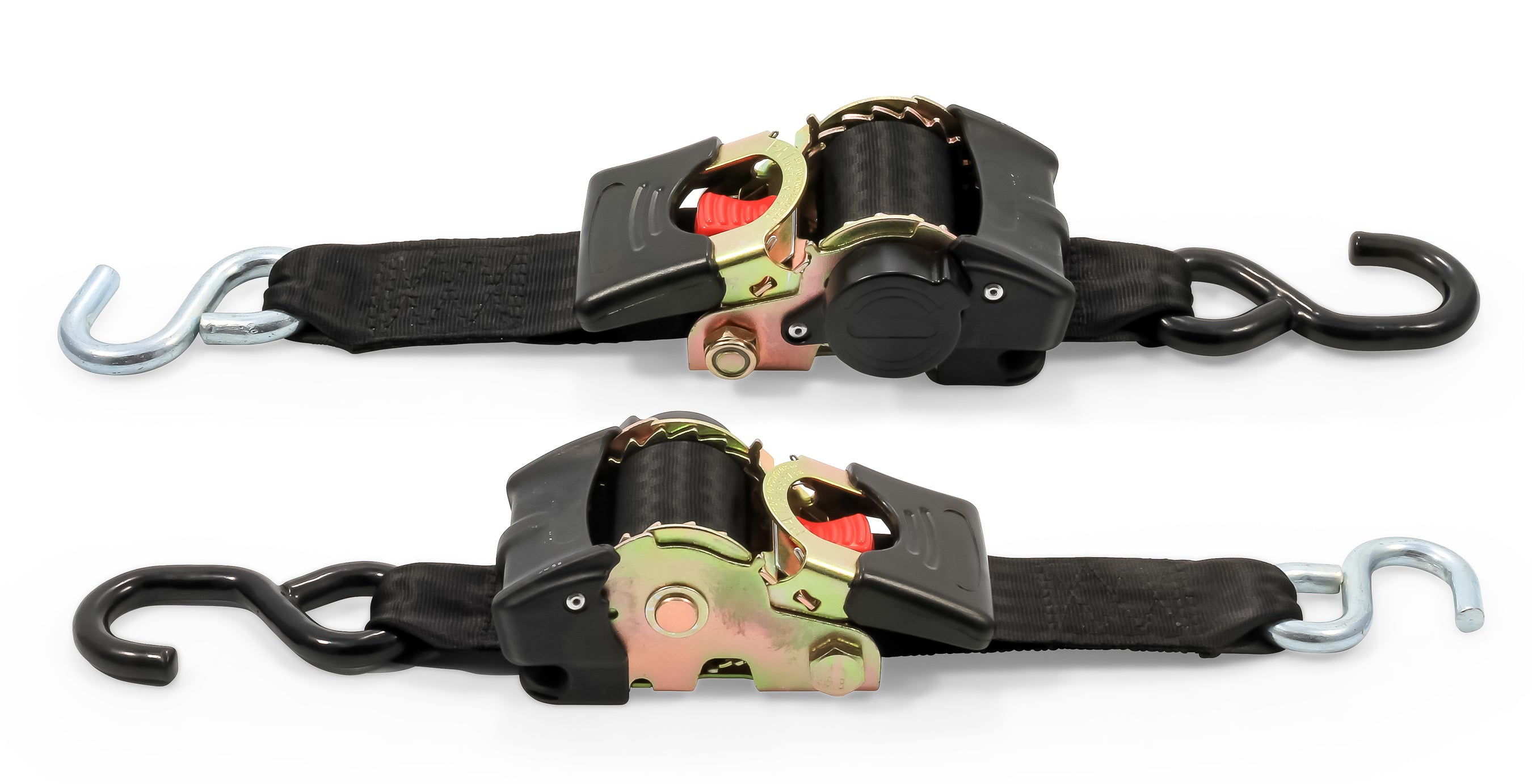 Camco Retractable Transom Tie Down Straps | Break Strength of 3,330lbs and Safe Working Load of 1,100lb | 2-Pack, Durable Polyester Webbing, Multicolor (50031)