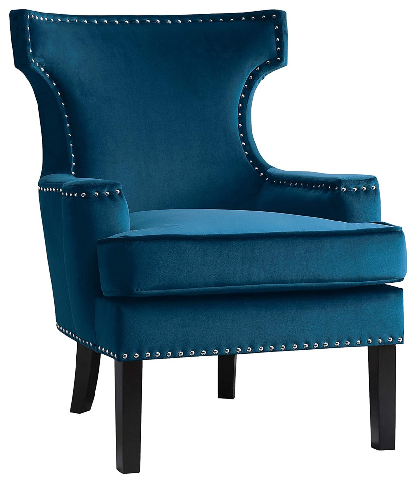 Mid Century Modern Accent Chair  Wingback Design With Nailhead Trim  Navy   Contemporary   Armchairs And Accent Chairs   by Declusia  Houzz