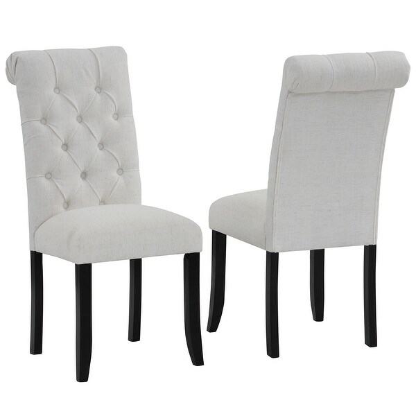 Fabric Tufted Dining Chair with Wooden Legs (Set of 2)