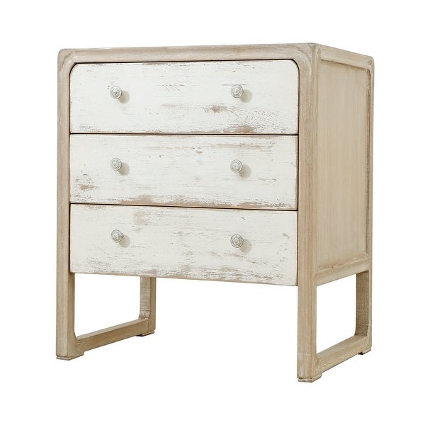 Artissance Reclaimed Wood Peking Side table With 3 Drawers， 30 Inch Tall， Antique Off White Finish