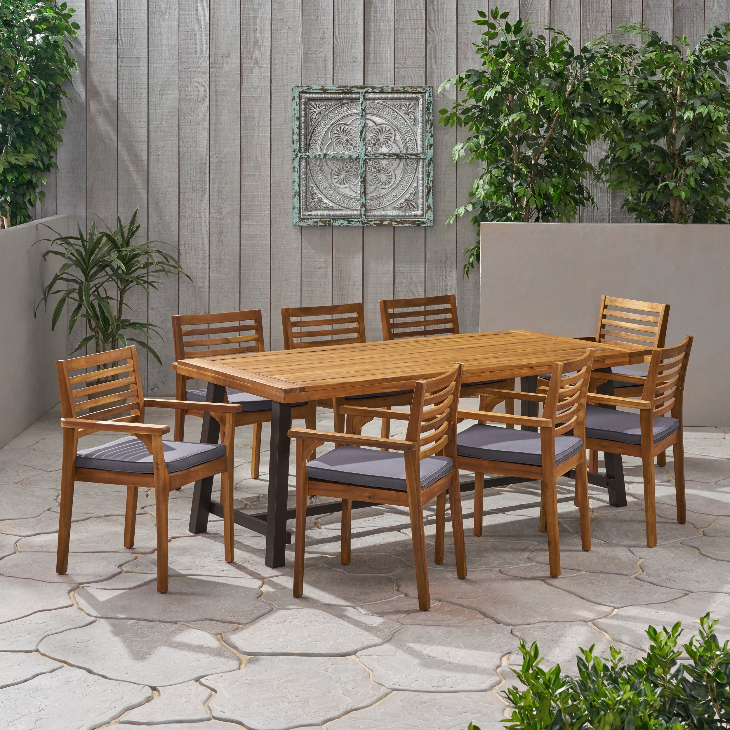 Phyllis Outdoor Acacia Wood 8 Seater Dining Set