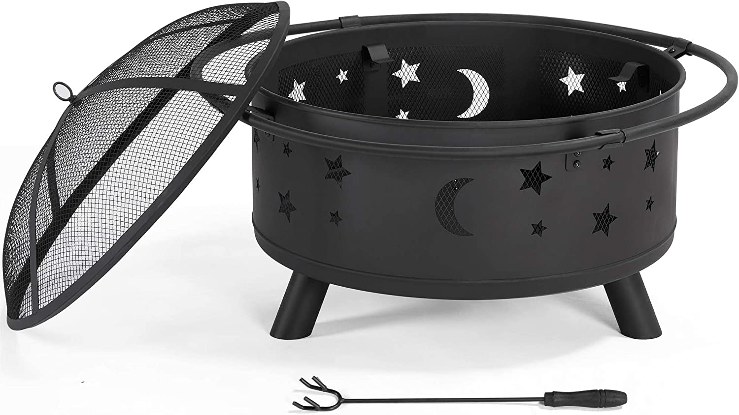 Fire Pit, 30in Fire Pits for Outside Wood Burning Outdoor Fireplace with Spark Screen, Poker for Bonfire Patio Backyard Garden Picnic