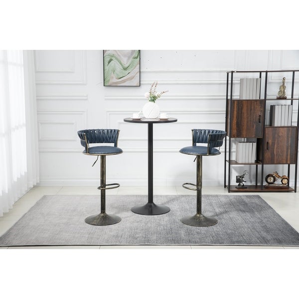 PU Fabric Swivel Adjustable Height Armless Bar Stools With Metal Footrest(set of 2)