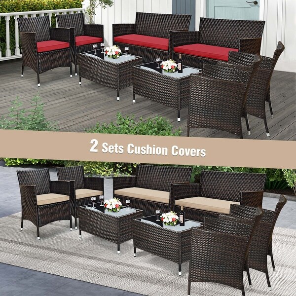 Costway 4PCS Rattan Patio Furniture Set Cushioned Sofa Chair Coffee