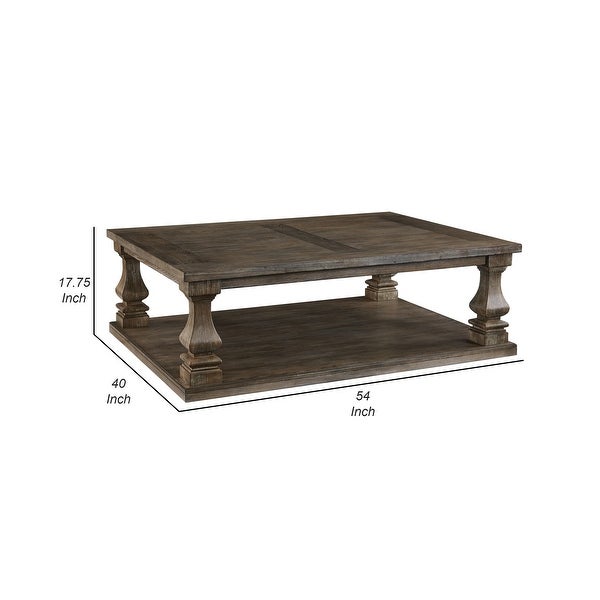 Classic 54 Inch Coffee Table， Baluster Legs， Spacious Top， Weathered Gray