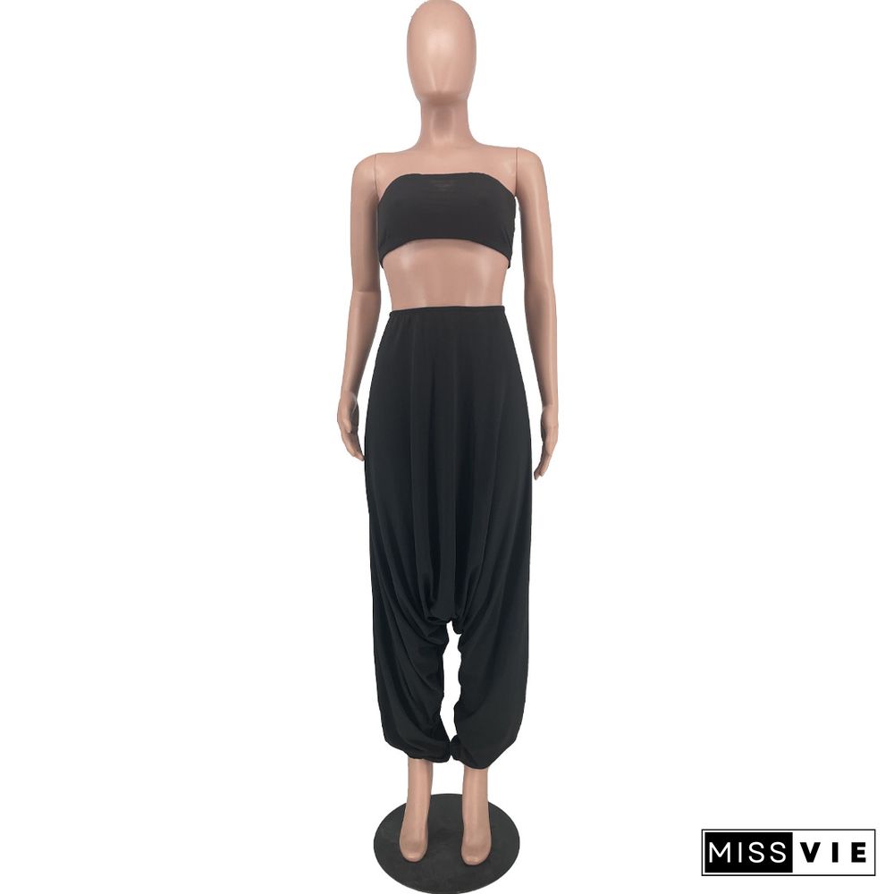 Strapless Crop Tops Harem Pants 2 Piece Set