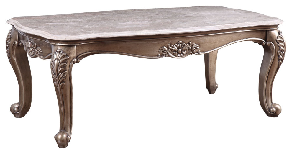 Vintage Coffee Table  Elegant Queen Anne Legs With Large Marble Top  Champagne   Victorian   Coffee Tables   by Declusia  Houzz