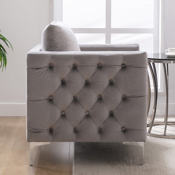 Modern Accent/Club Armchair， Tufted Button， Steel Legs