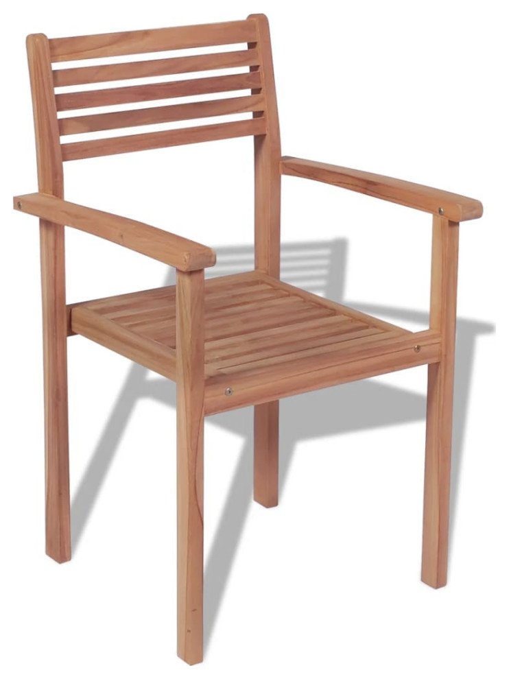 vidaXL 2x Solid Teak Wood Stackable Patio Chair Outdoor Garden Lounge Seating   Transitional   Outdoor Dining Chairs   by vidaXL LLC  Houzz