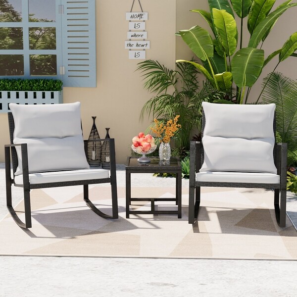 COSIEST Outdoor Bistro Rocking Chair Set with Cushions