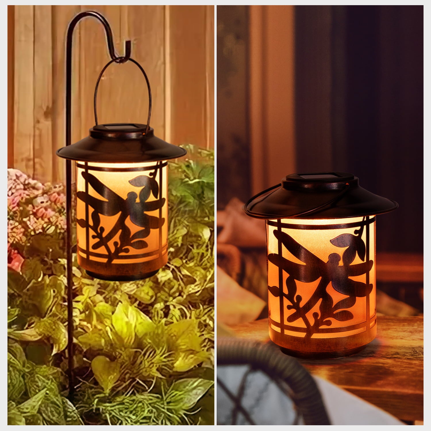 Dragonfly Solar Lantern - Waterproof Hanging Solar Light Metal LED Decorative for Garden Patio Porch Tabletop