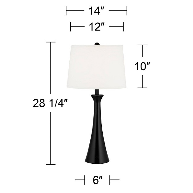 Tall Set Of 2 Black Metal With Usb And Ac Power Outlet In Base White Drum Shade For Bedroom Living Room