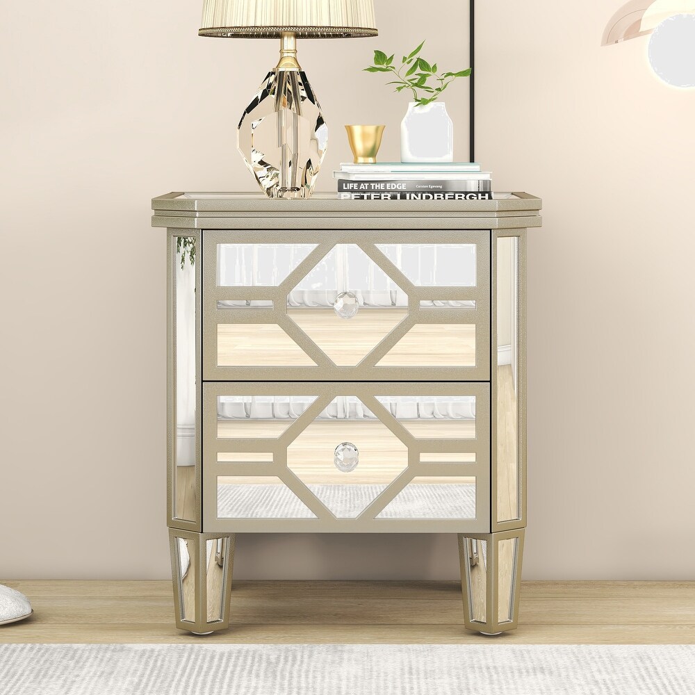 Mirrored 2 Drawer Nightstand