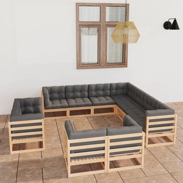 11 Piece Patio Lounge Set with Cushions Solid Pinewood - Overstock - 36363312