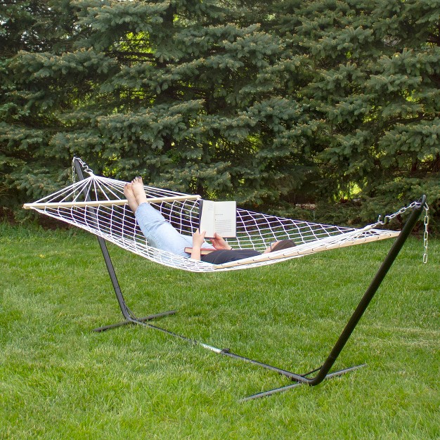 X 78 quot Lattice Rope Hammock With Wooden Bar Brown