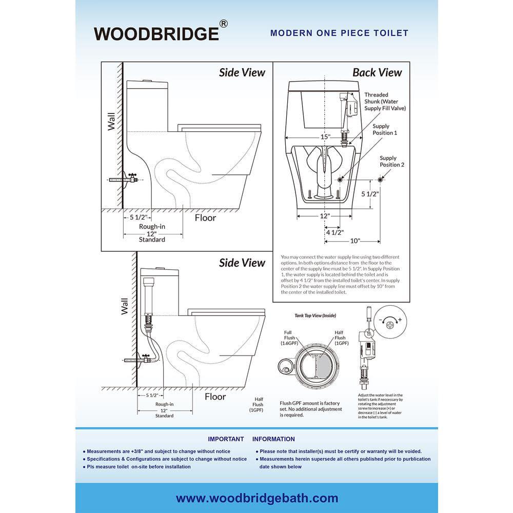 WOODBRIDGE 1piece 128 GPF Conserver High Efficiency Dual Flush AllinOne Toilet with Soft Closed Seat Included in White