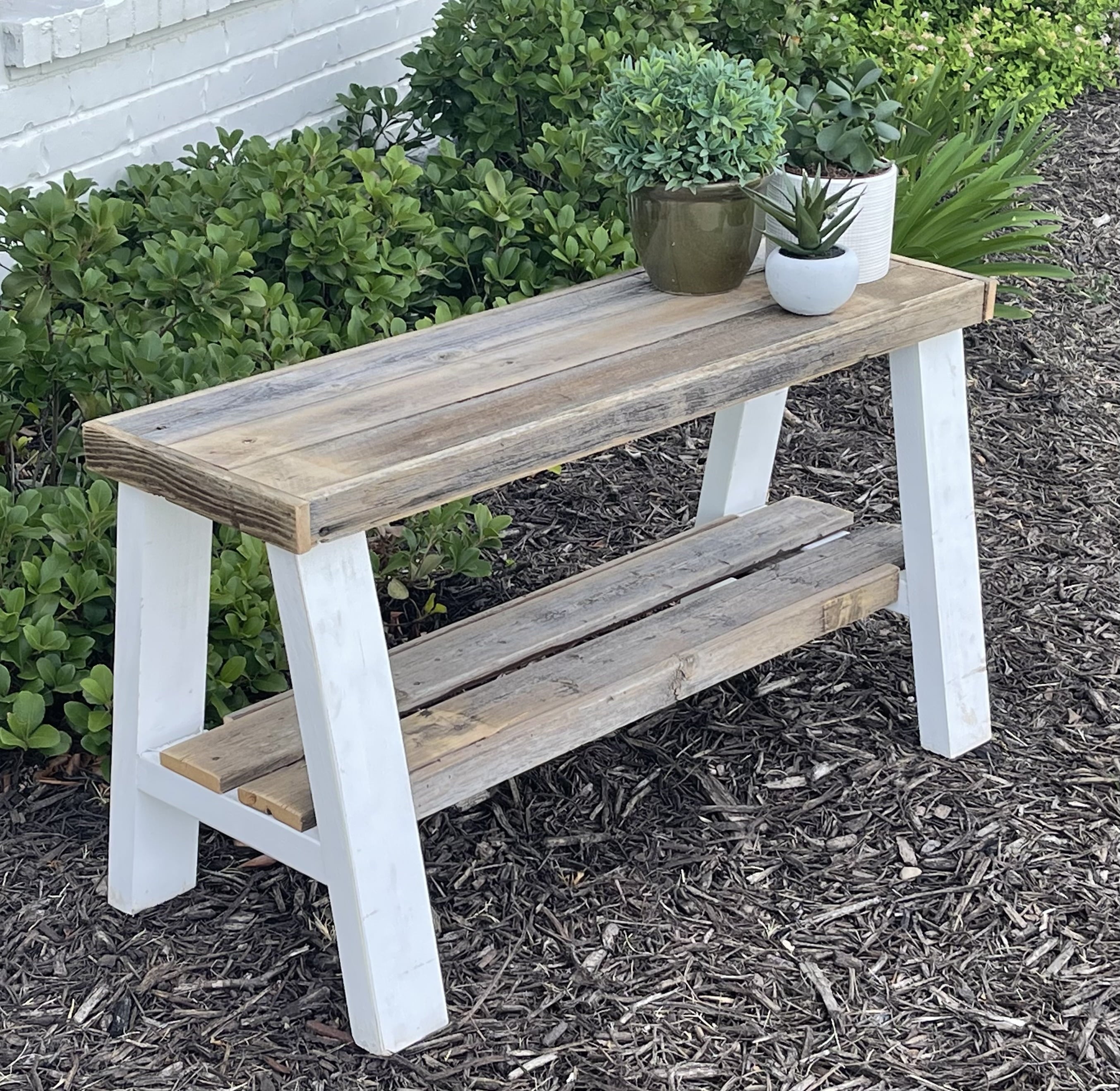 Woven Paths Farmhouse Natural Reclaimed Wood and White Entry Bench with Shelf, Multi-Color