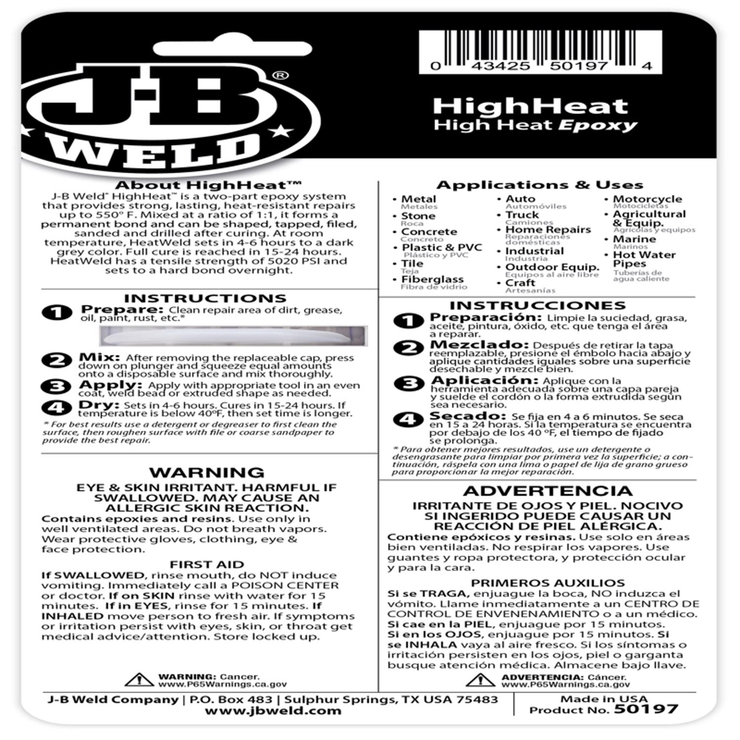 J-B Weld High Heat High Strength Acrylic Epoxy 0.85 oz