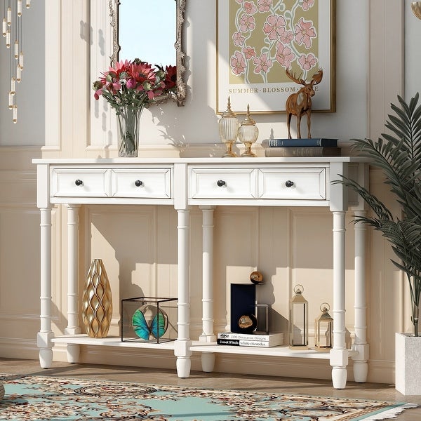 Console Table Sofa Table with Two Storage Drawers and Bottom Shelf for Living Room， Entryway