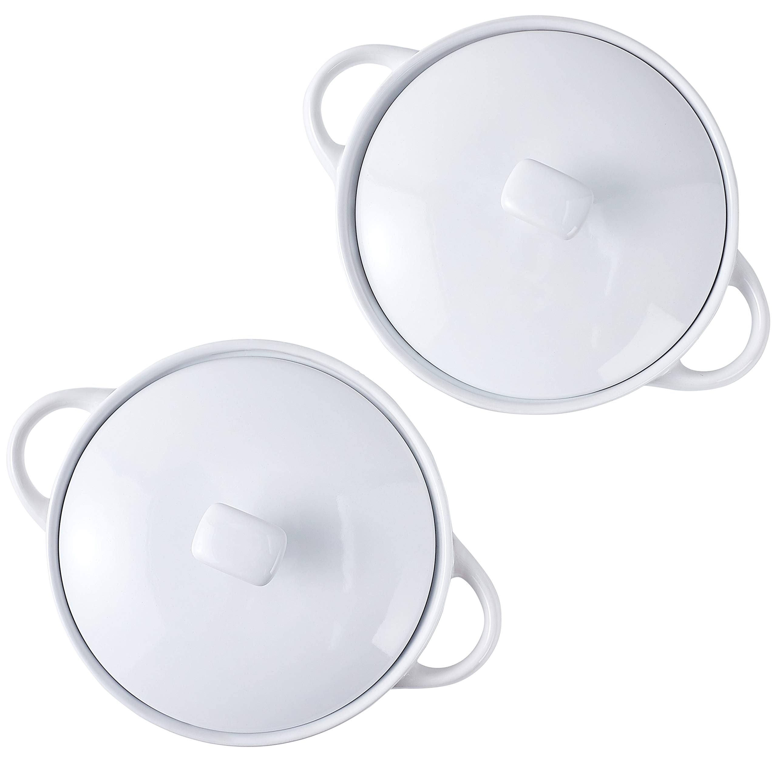 Bruntmor Bake and Serve Oven Safe Ceramic Soup Bowls With Handles and lids - 20oz Set of 2， For Soups， Stews and Cereal， White