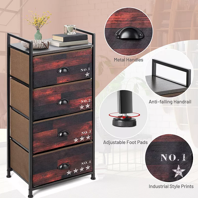 Industrial 4 Fabric Drawers Storage Dresser with Fabric Drawers and Steel Frame