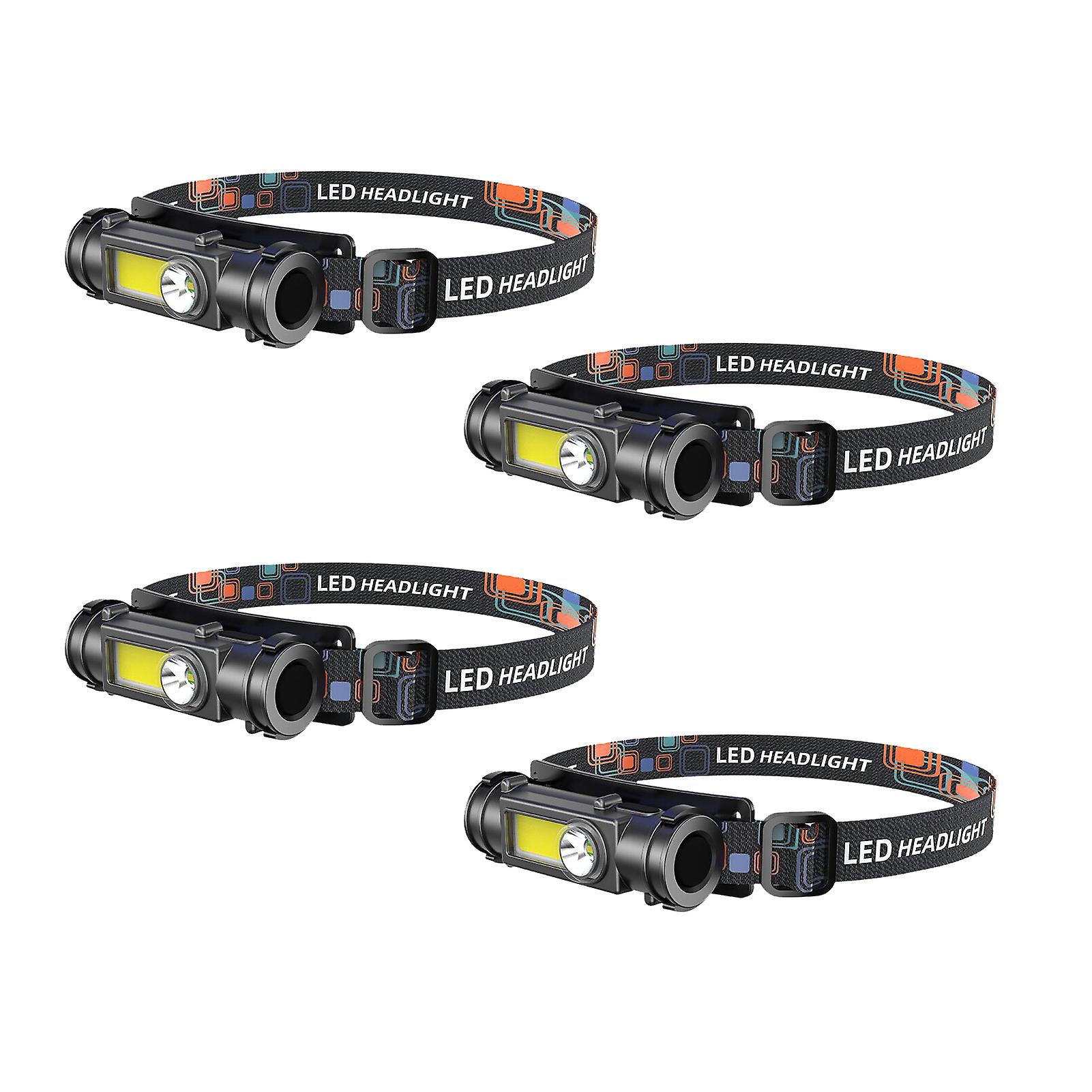 Black 4pcs Led Head Lamp Outdoor Flashlight Headlamps 4pcs With Adjustable Headband Far Near Double Light 180  Rotation Adjustment