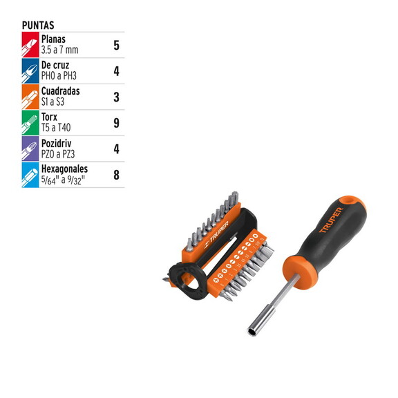 Truper 13595 Screwdriver and 33 Bit Set