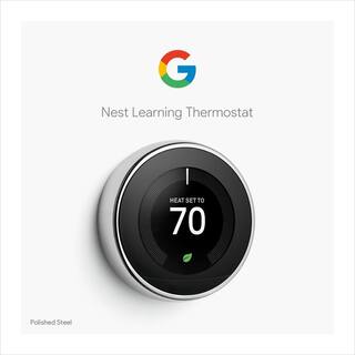 Google Nest Learning Thermostat - Smart Wi-Fi Thermostat - Polished Steel T3019US