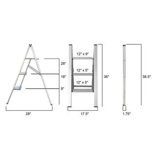 AmeriHome Ultra Slim Three Step 3 ft. Aluminum Step Ladder 7 ft. Reach 808254