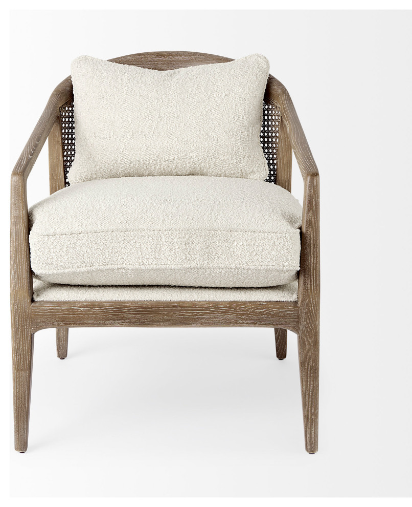 Landon Cream Fabric Seat w/ Light Brown Solid Wood  ampCane Back Accent Chair   Tropical   Armchairs And Accent Chairs   by Mercana  Houzz