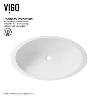 VIGO Wisteria Modern White Matte Stone 23 in. L x 14 in. W x 4 in. H Oval Vessel Bathroom Sink VG04011