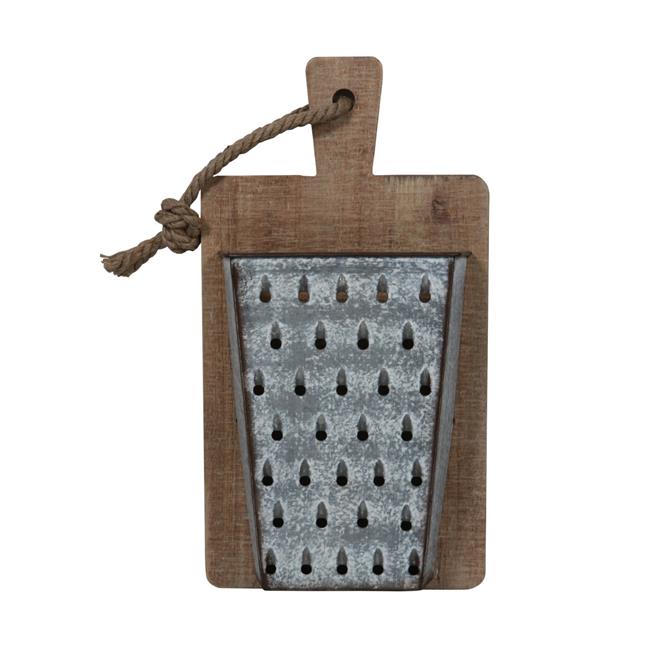 Wood and Metal Cheese grater on cutting board decor