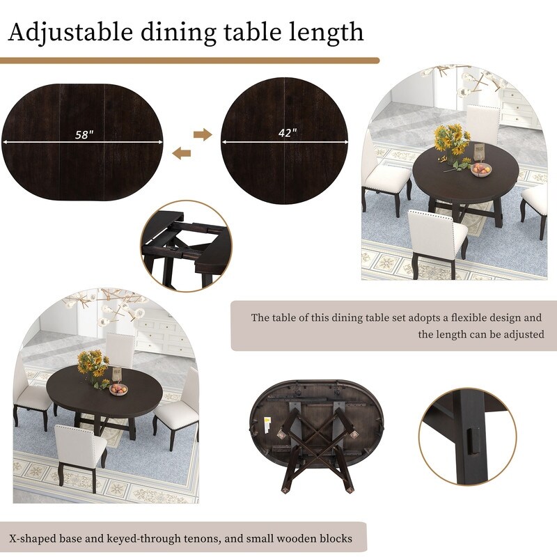 Round dining table  Farmhouse round retractable table  16 \