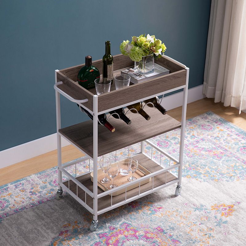 FC Design Metal Frame Kitchen Cart with Enclosed Shelves